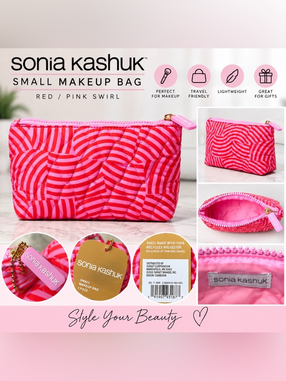 Sonia Kashuk Small Makeup Bag Red/Pink Swirl – NWT